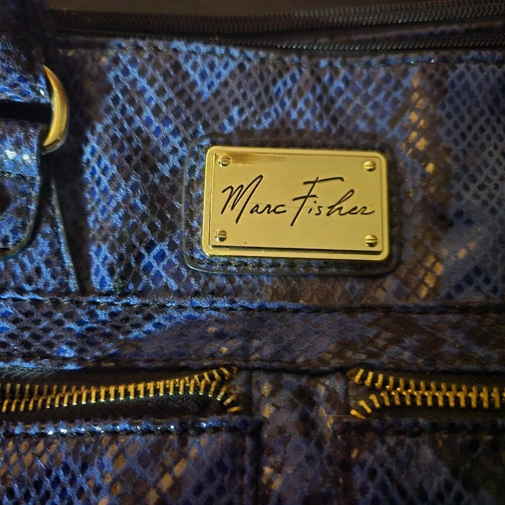 Marc Fisher Blue and Brown Snakeskin Satchel with Gold Hardware